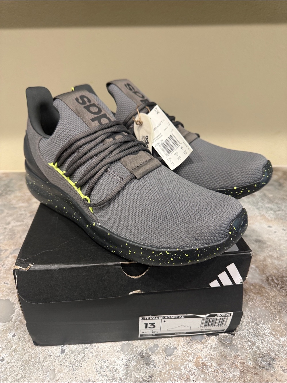 adidas Grey Athletic Sneakers with Neon Yellow Accents